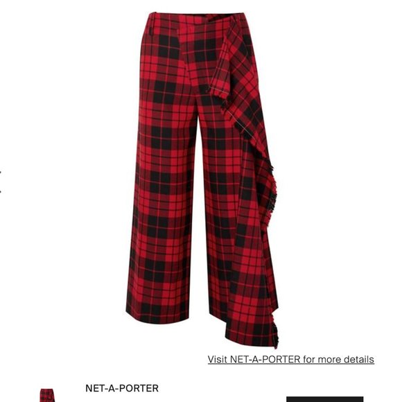 MONSE Pants - Monse Cascade Slit Flared-leg Wool Tartan Culotte Pants In Red size 0